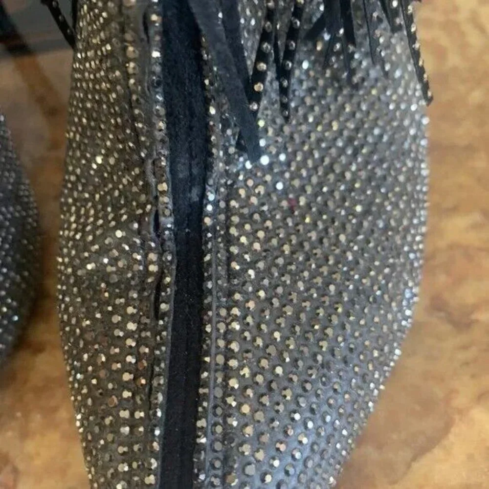 *ANDIAMO AFRINGE SPARKLE FRINGED STILETTO BOOTIE SIZE 6.5 * - Picture 6 of 13